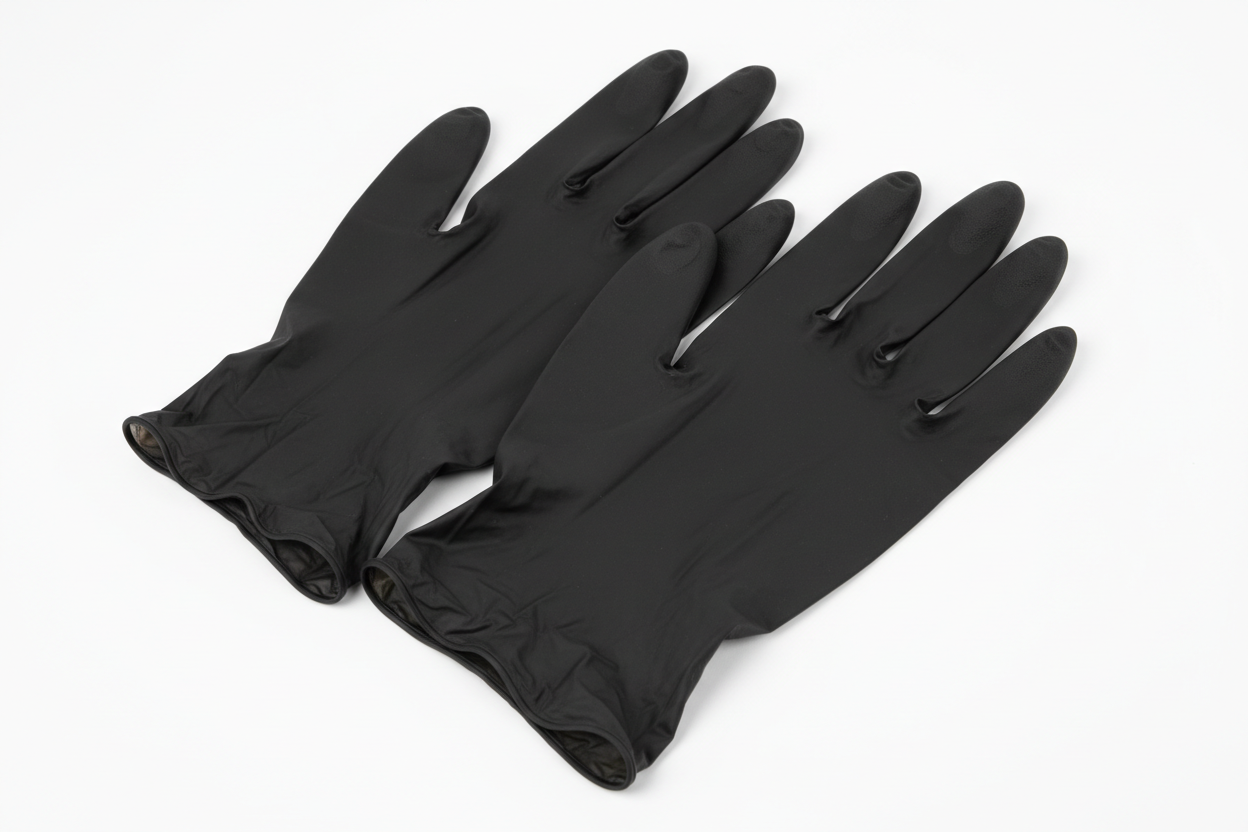 guantes de nitrilo color negro en fondo blanco